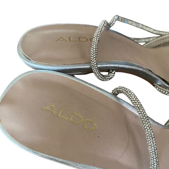 Aldo Halalia Silver Rhinestone Clear Point Bow Embellished Heels Pumps size 7 - Picture 7 of 12